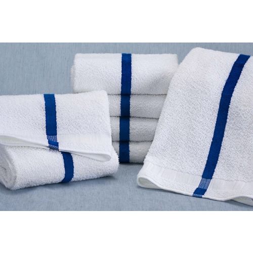 Martex Pool & Workout Towel, Blended, 20x40, 5.5 lbs/dz, White with Blue Stripes